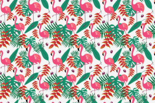 Flamingo and Tropical Leaves Seamless