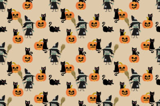Halloween Pumpkin and Witch Seamless Pattern