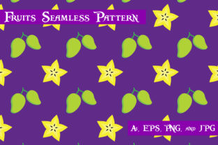 Mango and Star Fruits Seamless Pattern on Purple Background