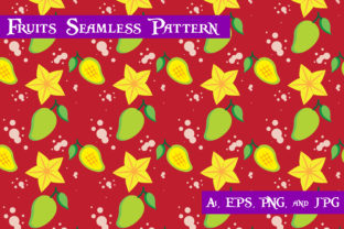 Mango and Star Fruits Seamless Pattern on Red Background