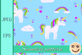 Unicorns on the Blue Seamless Pattern